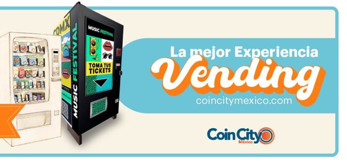 Logo de Coin City y máquina vending