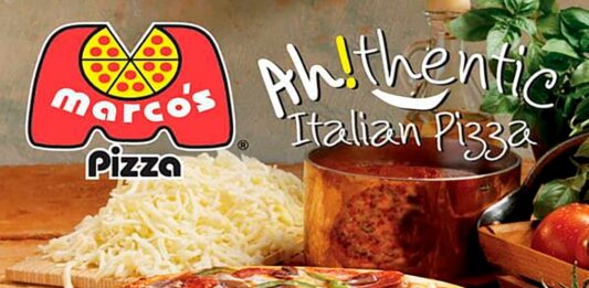 Franquicia Marco’s Pizza | Cómo adquirir una paso a paso logo Marco's Pizza con pizza de fondo