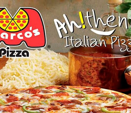 Franquicia Marco’s Pizza | Cómo adquirir una paso a paso logo Marco's Pizza con pizza de fondo