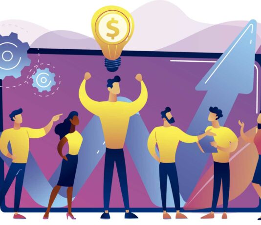 Negocios Rentables | 90 mejores opciones fáciles y de poca inversión ilustración de grupo de personas pensando en ideas de negocios rentables