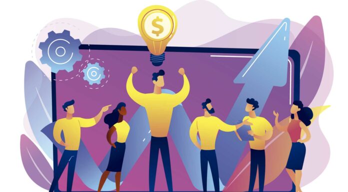 Negocios Rentables | 90 mejores opciones fáciles y de poca inversión ilustración de grupo de personas pensando en ideas de negocios rentables